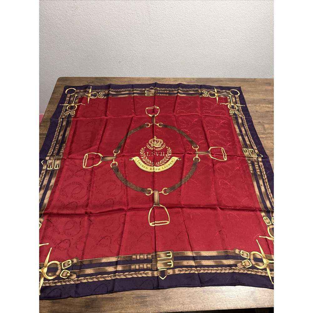 LAUREN Ralph Lauren Crest LXVII Silk Scarf 35" Heritage Equestrian Horse Bit